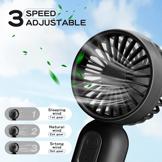 Rossesay 3 Pcs Mini Portable Fan Bulk Cute Handheld Lightweight Small Little Personal Hand Eyelash Fan 3 Speeds USB Rechargeable for Women Men Indoor Outdoor Makeup Travel (Black)