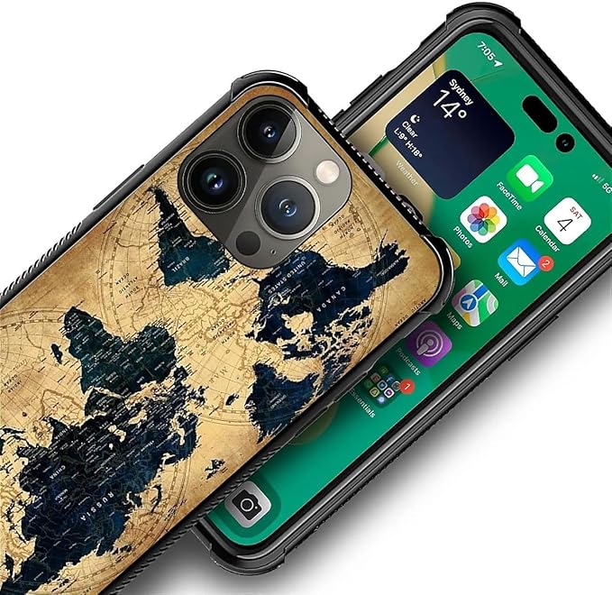 for iPhone 12 Pro Max Case, Brown World Map Pattern Graphic Design Girl Boy Soft Silicone Hard Acrylic Shock Protection for iPhone 12 Pro Max