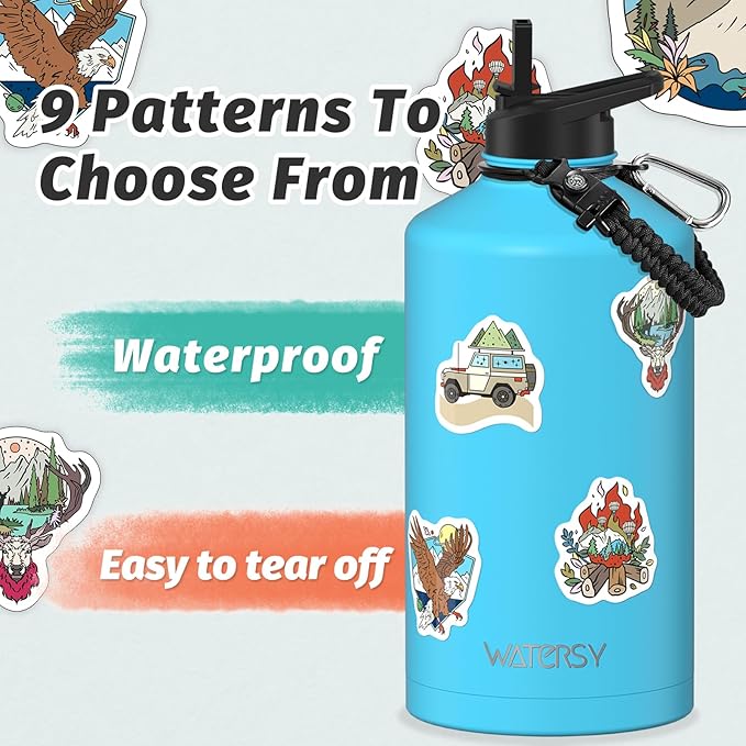 1 Gallon Water Bottle Insulated(Cold for 48 Hrs),BPA Free&Leak Proof,128oz Stainless Steel Water Jug,Large Water Bottle with Straw Spout Lids for Gym,Hiking,Camping&Travel,Sky Blue