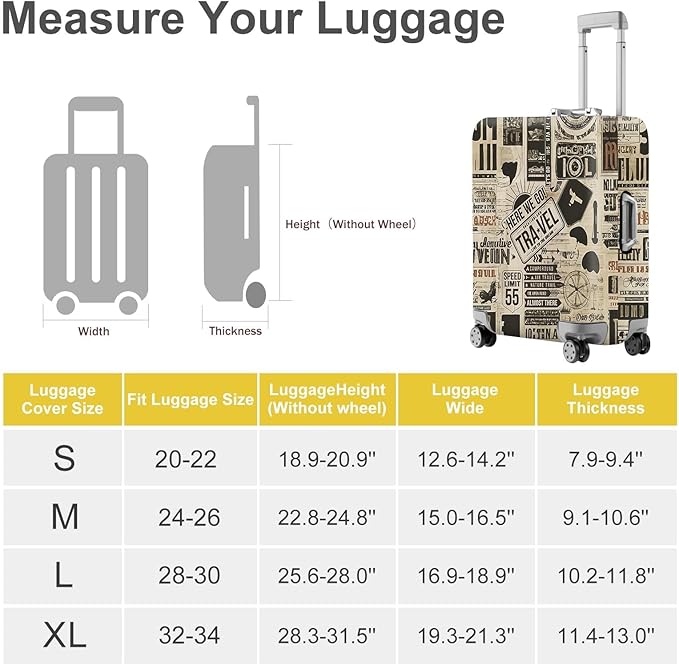 ANNA QUEEN Vintage Travel Collage Luggage Cover, Retro Suitcase Protector, Stretchable Washable Cover for 32-34 Inch Luggage