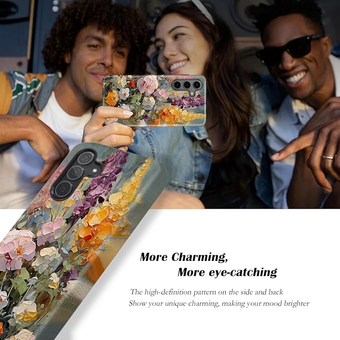 Compatible for Samsung Galaxy S26 Plus 5G Case, Dual Layer Heavy Duty 2 in 1 Shockproof Protective Phone Case,Oil Painting Flowers