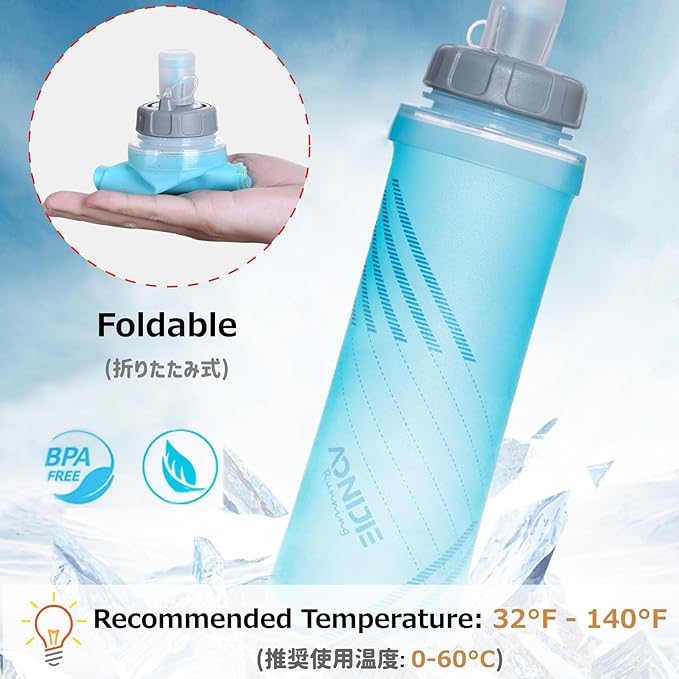 Azarxis TPU Soft Flask Collapsible Water Bottle Running Folding Gel Water Reservoir Handheld for Hydration Pack Hiking Cycling Climbing Jogging Marathon Trail Race