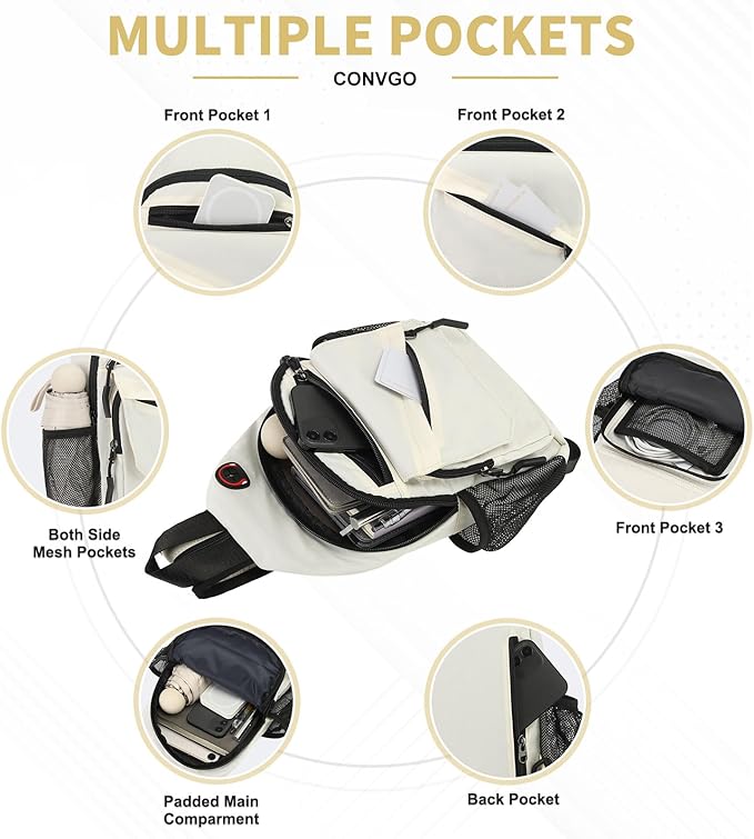 Crossbody Bag Casual Sling Bag for Men, Convertible Backpack, 3-in-1 Anti-Theft Shoulder Bag Trendy Daypack for Travel, Large, Beige