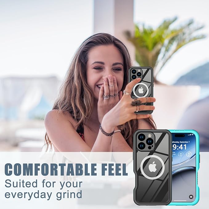 for iPhone 16 Pro Max Case Waterproof, [Shockproof] [Dustproof] [IP68 Waterproof] Full-Body Hard Case Built-in [Lens Screen Protection] for Diving Case (Teal, for iPhone 16 Por Max 6.9in)