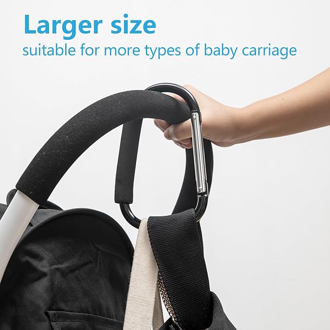 Baby Stroller Hooks for Hanging Diaper Bags, 7" Large Stroller Clip, 2 Pack Stroller Hooks for Hanging Bags and Shopping, Stroller Accessories for Mommy, Large Carabiner,Organizer of walker accessorie