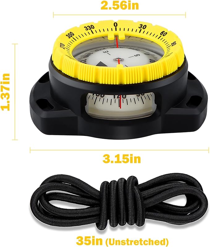 Scuba Dive Compass, Waterproof 5ATM Marine Navigation Wrist Compass with Bungee Mount and Cord, Glow in The Dark for Underwater Diving, Sailing, Camping, Kayaking, Hiking