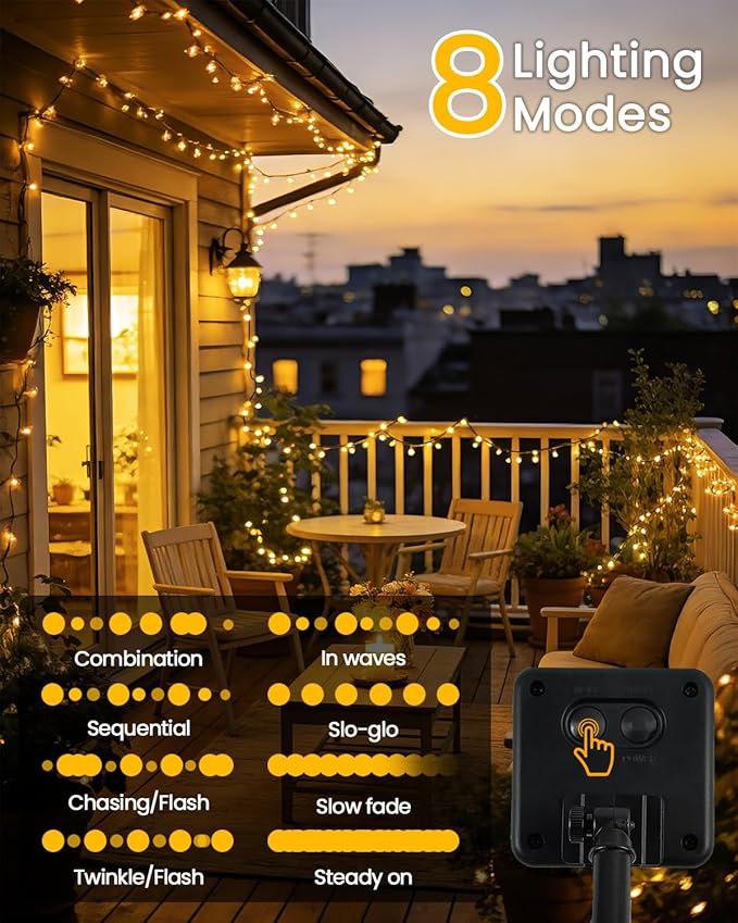2Pack 240LED Solar String Lights Outdoor | Total 92FT Waterproof Solar Christmas Lights with 8 Modes & Memory, Auto On/Off Solar Powered Lights for Xmas Tree Garden Patio Wedding Decor (Warm White)