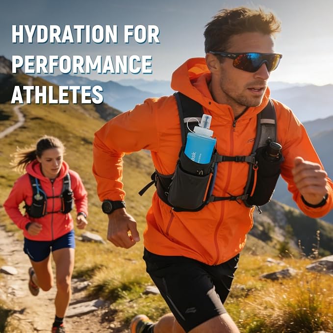 Soft Flask 500ML, TPU Collapsible Soft Water Bottle for Hydration Pack, Running Vest, Folding Water Bottle for Hiking, Cycling Hydration Flask - Blue