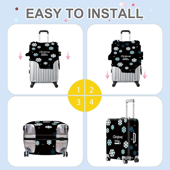 ANNA QUEEN Christmas Loading Luggage Cover, Funny Snowflake Design Suitcase Protector, Stretchable Washable Travel Sleeve for 28-30 Inch Luggage