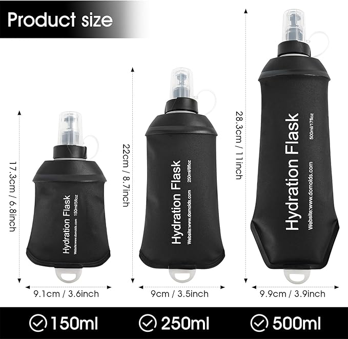 GYGYL Soft Flask, TPU Collapsible Soft Water Bottle for Hydration Pack, Running Vest, Leak-Proof Folding Water Bottle for Hiking Cycling Climbing Jogging-500ml Black