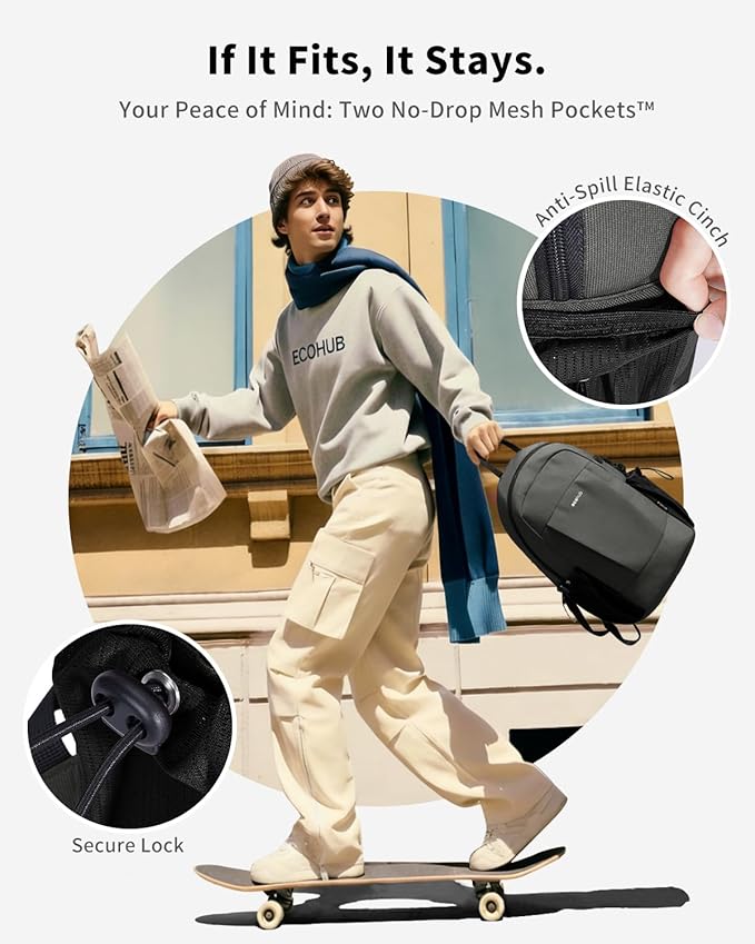 ECOHUB Mini Anti-Theft RFID Backpack for Women and Men, Water-Resistant, Lightweight Travel Daypack with iPad Sleeve, Key Holder, 9 Pockets, Daily Short Trips, Grey