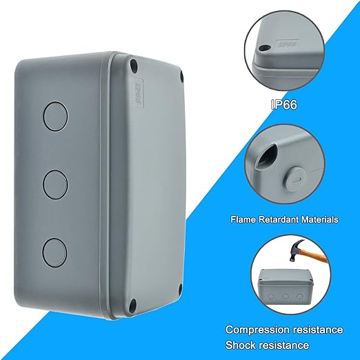 Nineleaf 4 PK ABS Plastic Dustproof Waterproof IP66 Junction Box Outdoor External Universal Electrical Project Enclosure Grey 181x111x100mm fit 20mm Cable Gland for Outdoor Use