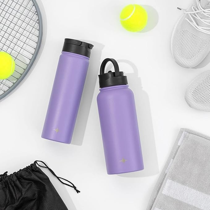 JoyJolt Triple Insulated Water Bottle with Straw Lid AND Flip Lid! 32oz Large Water Bottle, 12 Hour Hot/Cold Vacuum Insulated Stainless Steel Bottle. BPA-Free Leakproof Water Bottles - Thermos Bottle
