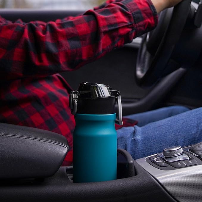BJPKPK 25oz Insulated Water Bottle with Straw Stainless Steel Double Wall Water Bottles BPA Free Leak Proof Thermal Flask with Lockable Flip Lid and Soft Silicone Spout,Blue