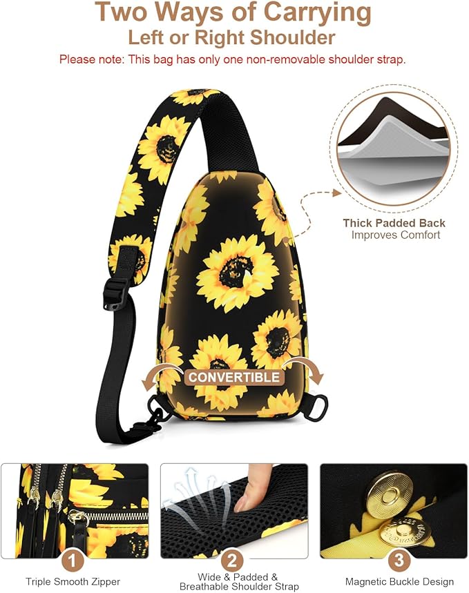 Capolo Sling Bag for Women Men Waterproof Crossbody Bags for Women Trendy Casual Fanny Pack with Convertible Shoulder Strap Chest Bag for Travel Hiking(Sunflower, Medium)