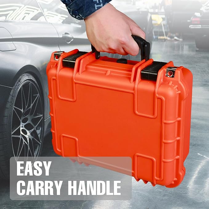 Jack Boss 14x 11.5x 6.5 Inch Hard Case, Portable Weather Waterproof Protective Camera Case with Customizable Foam, Fit Use of Drones, Camera, Equipments, Orange
