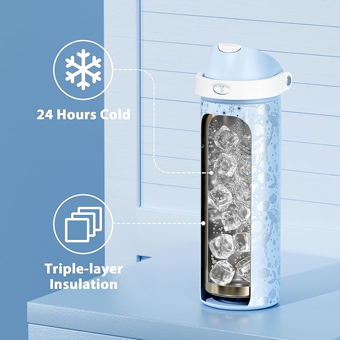 24 oz Insulated Water Bottle with Straw: Meoky Stainless Steel Metal Water Bottle with 2-in-1 Lid - Leak Proof, Cold for 24 Hours, Fits in Car Cup Holder, BPA-Free for Gym Travel Sports, Blue Whale