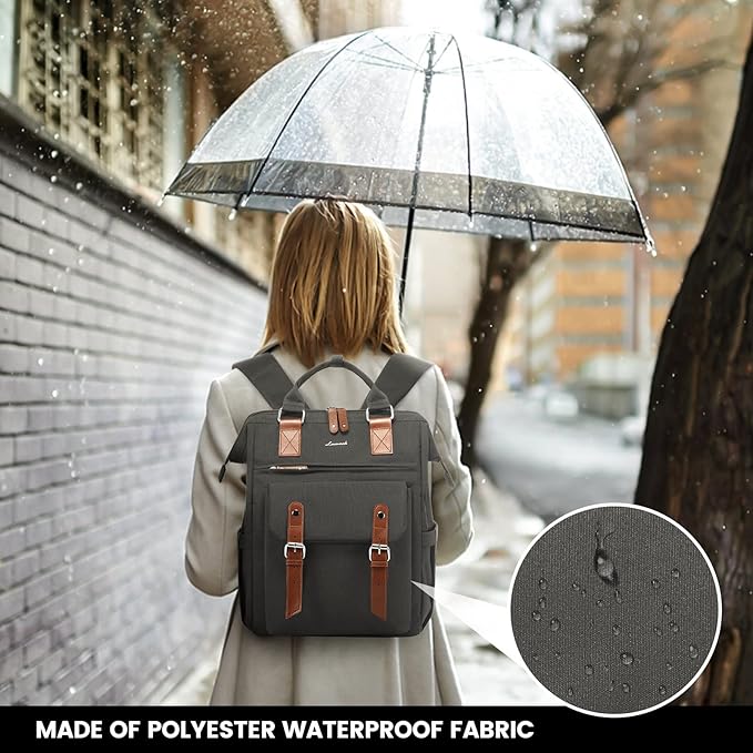 LOVEVOOK Laptop Backpack for Women Work Travel Commuter Backpack Business Computer Bag Doctor Nurse Bags College Backpack Purse, 15.6 Inch, Dark Grey-brown
