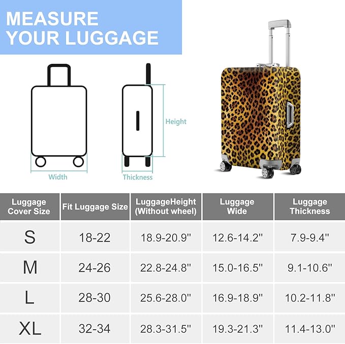 ANNA QUEEN Vintage Leopard Pattern Travel Luggage Cover -Stretchable Airplane Suitcase Protector Sleeve,Universal Washable Fit for 32-34 Inch Checked Baggage,Water Resistant Durable Luggage Protector
