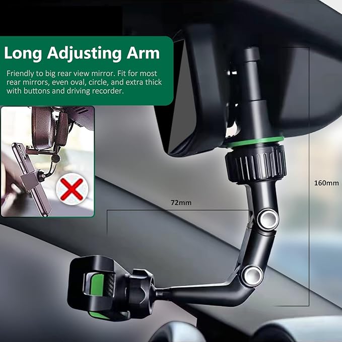 PKYAA Rearview Mirror Phone Mount Holder for Car, 360° Rotating , Multifunctional Mount Phone and GPS Holder Universal Car Phone Holder for All Smartphones