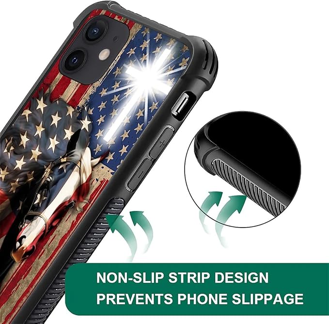 for iPhone 12 Mini Case, Red American Flag Horse Cross Pattern Made of Soft Silicone Hard Acrylic Shock Protection for iPhone 12 Mini