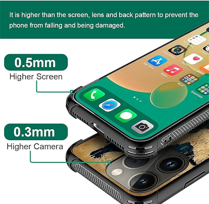 for iPhone 13 Pro Max Case, Brown World Map Pattern Graphic Design Girl Boy Soft Silicone Hard Acrylic Shock Protection for iPhone 13 Pro Max