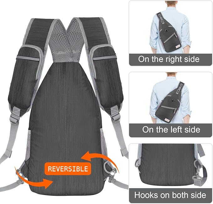 ZOMAKE Sling Bag,Small Crossbody Sling Backpack,Water Resistant Shoulder Daypack for Travel,Anti Thief Chest Bag for Hiking(Black(Stripe))