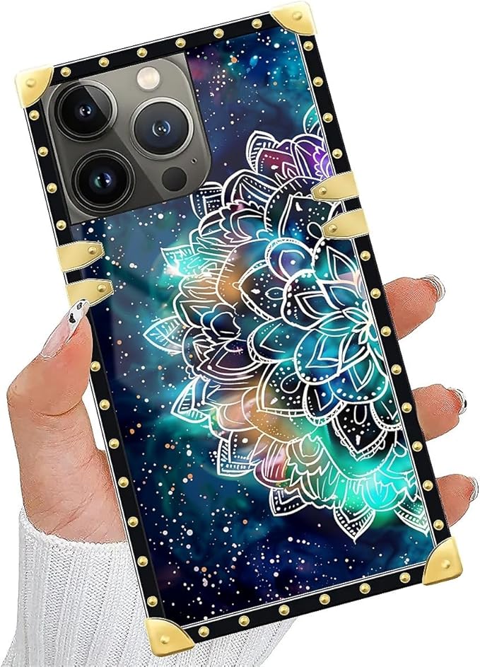 Compatible with iPhone 14 Pro Case, Starry Sky Colourful Mandala Luxury Golden Decoration for Girl Women Soft TPU Shockproof Protective Hard PC Back for iPhone 14 Pro