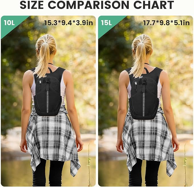 Small Hiking Backpack 10L - Lightweight Packable Foldable Backpack for Travel Camping Outdoor Commute, Compact Rucksack for Women Men(Black)