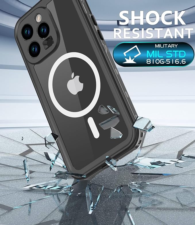 for iPhone 15 Pro Case Waterproof, [Shockproof] [Dustproof] [IP68 Waterproof] Full-Body Hard Case Built-in [Lens Screen Protection] for Diving Case (Black, for iPhone 15 Pro 6.1in)
