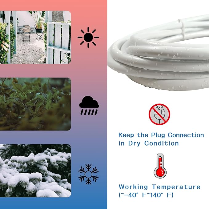 Indoor Outdoor Extension Cord 20 FT, 16/3 SJTW Weatherproof White Electrical Cords, 13 AMP Heavy Duty 3 Prong Power Cable Great for Garden, Landscaping & Holiday Decorations