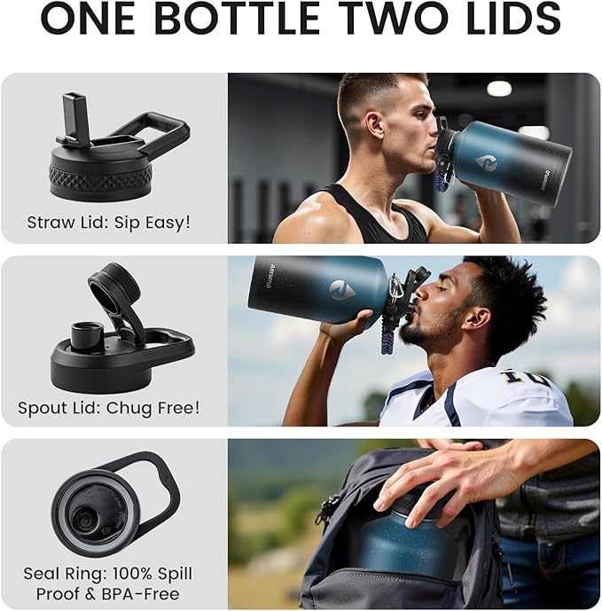 RAYMYLO 128oz Insulated Water Bottle, Triple Wall Vacuum Stainless Steel Water Bottles - Keeps Cold 48H, Reusable One Gallon Jug for Gym, Sports, Camping, Hiking,Travel, Starry Sky-Indigo/Black