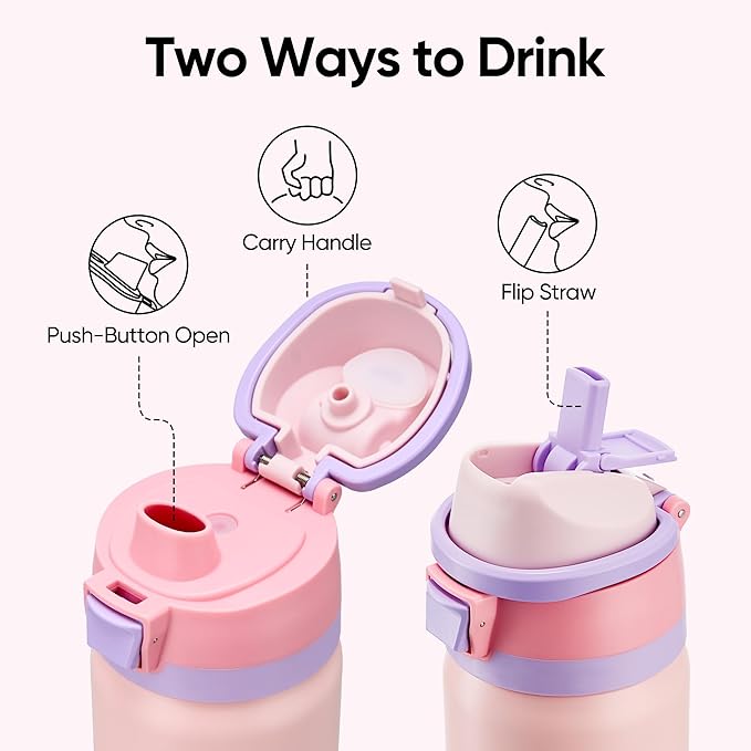 Fijinhom 24 oz Insulated Water Bottle with 2-in-1 Straw and Spout Lid, Stainless Steel Double Wall Vacuum Flask, Sports Water Bottle Keeps Cold 24H, Leak Proof for Gym, Outdoor, Travel (Pink)
