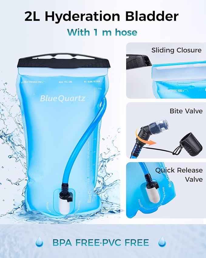 Blue Quartz Hydration Backpack with 2L Water Bladder, Hiking Water Pack with Insulated Compartment for Women Men, Lightweight Running Hydration Vest with Phone Pocket for Cycling, Biking
