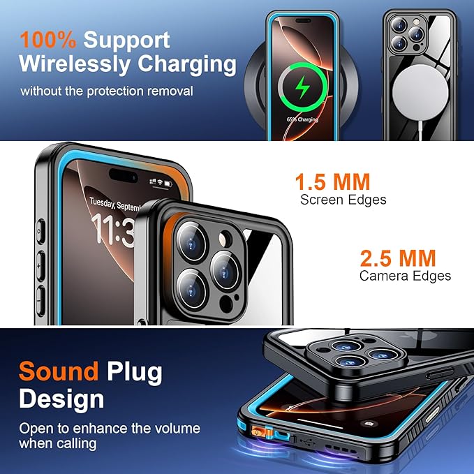 SPIDERCASE for iPhone 16 Pro Max Case Waterproof, Built-in Screen & Camera Protector [IP68 Underwater][Full Body Shockproof][Dustproof] Heavy Duty Rugged Phone Cover 6.9", Blue