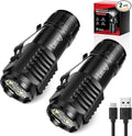 LETMY Rechargeable Mini Flashlights with Magnetic Base, 2 Pack Bright 3 LED Flash Lights, Small EDC Flashlight with Belt Clip, 4 Modes Portable Rechargeable Flashlights for Emergency Camping Home