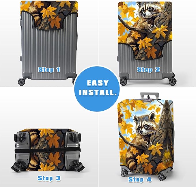 Luggage Cover Protector for 26-28 Inch Suitcases, TSA Approved Elastic Travel Suitcase Covers, Anti-Scratch Washable Luggage Sleeve for Carry On & Checked Bags, Raccoon Perched