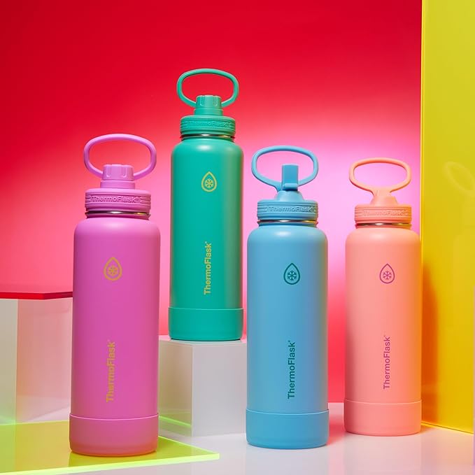 ThermoFlask 40 oz Double Wall Vacuum Insulated Stainless Steel Water Bottle with Straw Lid, Vivid Blue