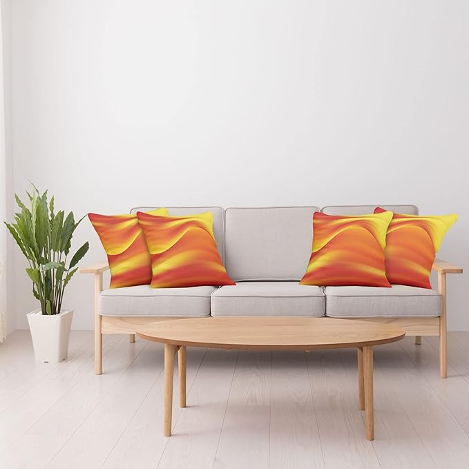 Ambesonne Orange Decorative Throw Pillow Case Pack of 4, Digital Waves with Different Tones Motion Effect Smooth Hot Lines Art Print, Cushion Cover for Couch Living Room Car, 16", Burnt Orange Yellow