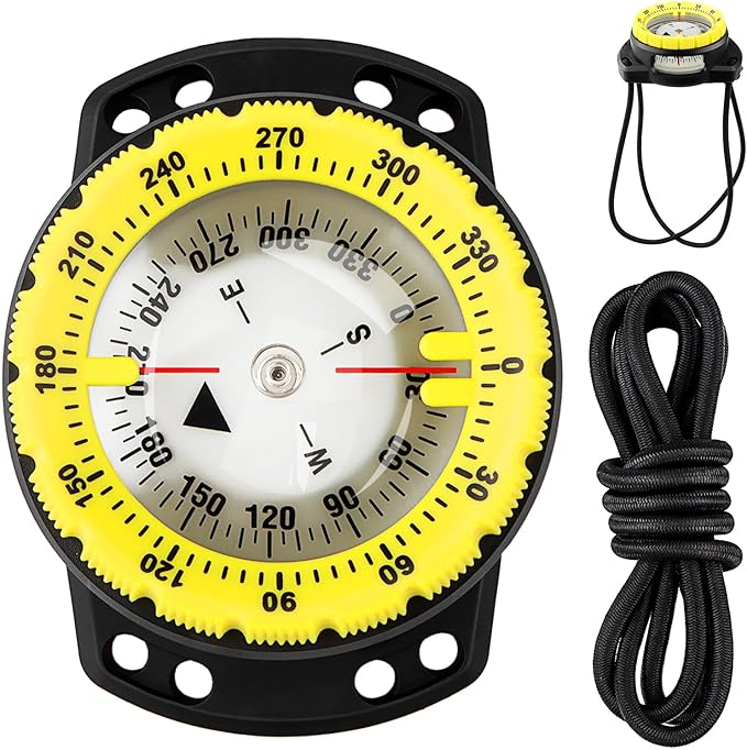 Scuba Dive Compass, Waterproof 5ATM Marine Navigation Wrist Compass with Bungee Mount and Cord, Glow in The Dark for Underwater Diving, Sailing, Camping, Kayaking, Hiking