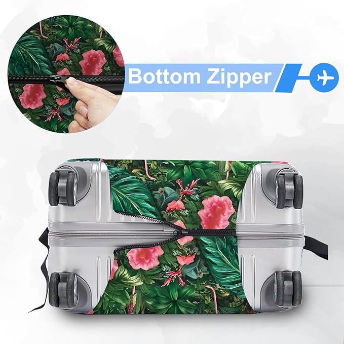 ANNA QUEEN Tropical Pink Flamingos Travel Luggage Cover -Stretchable Airplane Suitcase Protector Sleeve,Universal Washable Fit for 32-34 Inch Checked Baggage,Water Resistant Durable Luggage Protector