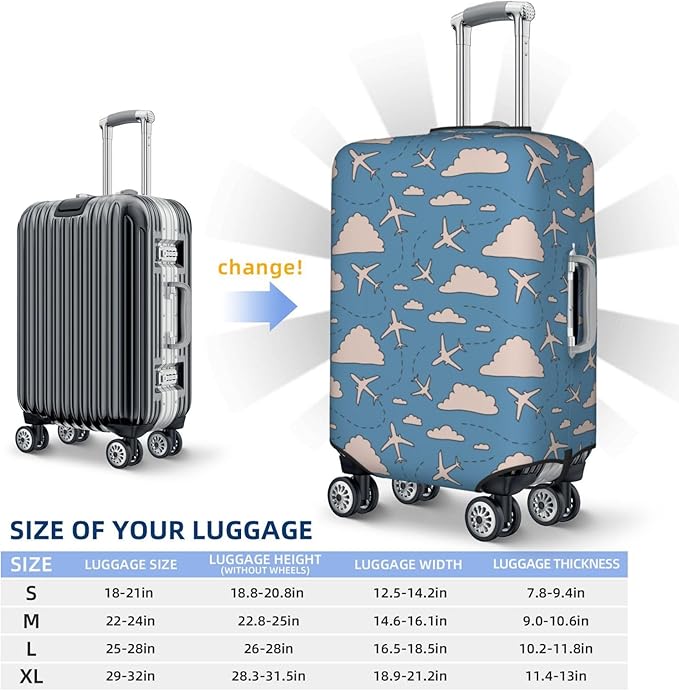 Airplane and Cloud Print Elastic Luggage Cover, Suitcase Protector For Travel (Fits 25-28 Inch Luggage)