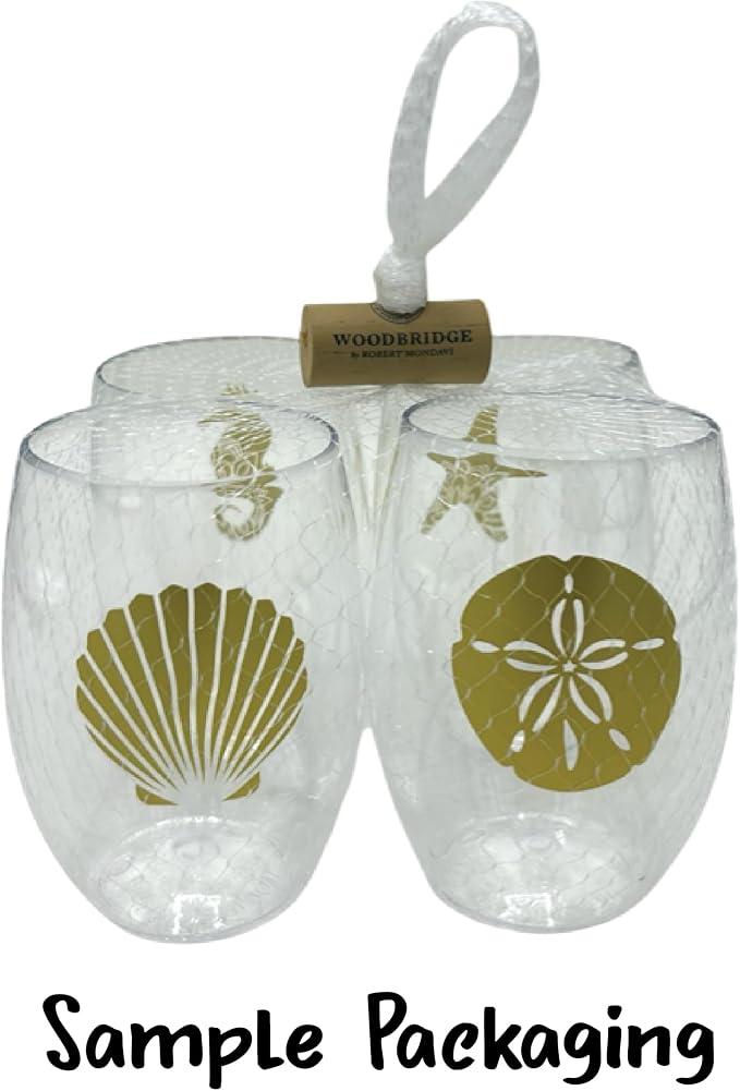 Set of 4 Shatterproof Designer 16 oz Plastic Wine Glasses MADE in the USA (BLACK BEAR)