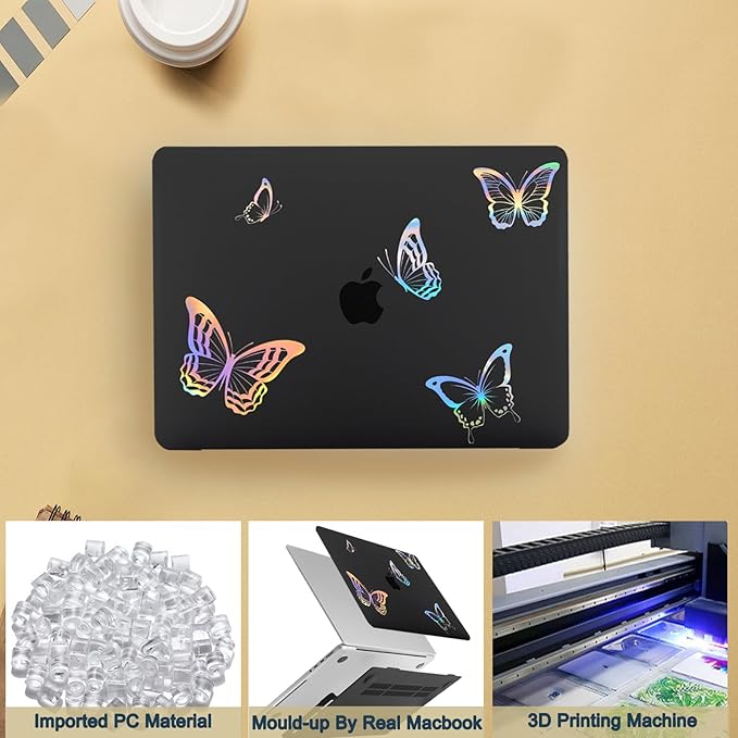 Hard Case for New MacBook Air 13 inch M2 M3 M4 2022 2024 2025 Release (Model A3240 A3113 A2681),13.6" Protective Case Cover & Keyboard Cover for Laptop Air 13.6",Glitter Butterfly