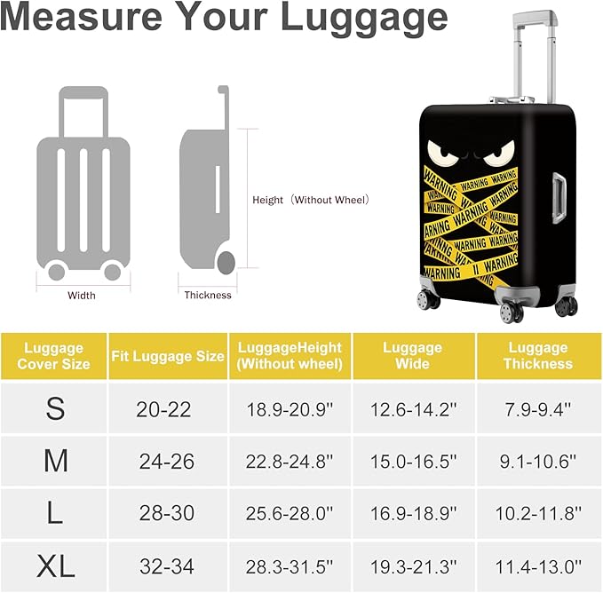 ANNA QUEEN Warning Tape Luggage Cover, Funny Eyes and Yellow Tape Design Suitcase Protector, Stretchable Washable Travel Sleeve for 28-30 Inch Luggage