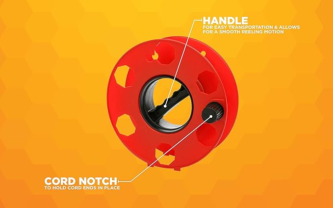 Woods Heavy Duty Cord Storage Wheel - Holds Up to 150 Feet-of 16/3 or 125 Feet-of 14/3 Gauge Cord - Tangle-Free Design for Extension Cords,Rope,or Hose - - Black,(Pack of 8)