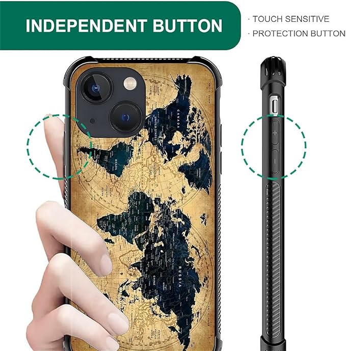 for iPhone 14 Case, Brown World Map Pattern Graphic Design Girl Boy Soft Silicone Hard Acrylic Shock Protection for iPhone 14