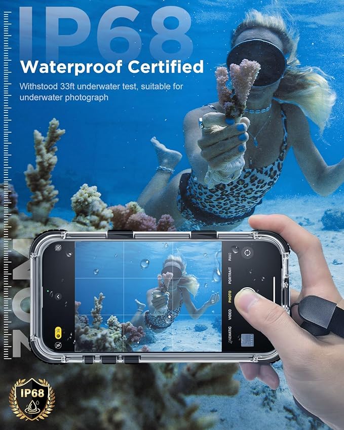 for iPhone 16 Plus Waterproof Case with Magsafe, Built-in [Camera & Screen Protector] [Lanyard], IP68 Water Proof Full Body Dustproof Heavy Duty Frosted Protective Phone Cover, 6.7" Black