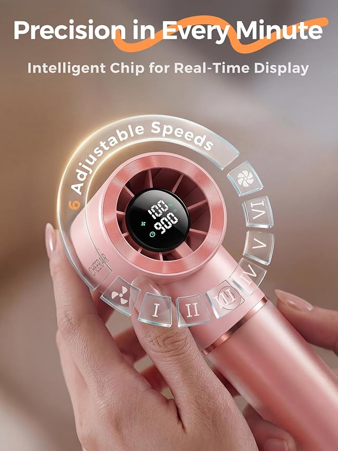Handheld Portable Fan, 6-Speed Powerful Mini Personal Fan, Rechargeable 5000mAh Battery with Up to 15 Hours Runtime, Pocket Turbo Fan with Smart LED Display, Ideal for Travel, Camping, Makeup