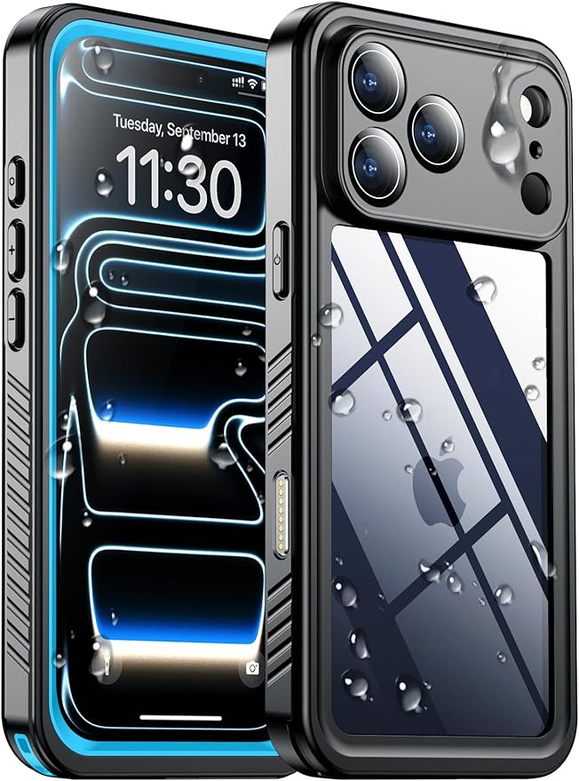 SPIDERCASE for iPhone 17 Pro Case Waterproof, Built-in Lens & Screen Protector, Full Heavy Duty Protection, 12FT Military Shockproof, Dustproof, Anti-Scratched Phone Case,Blue/Clear